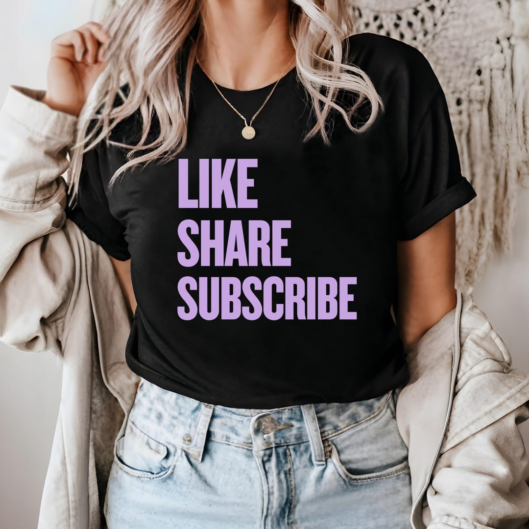 LIKE SHARE SUBSCRIBE Shirt – Creator Tee – Light Purple T-shirt