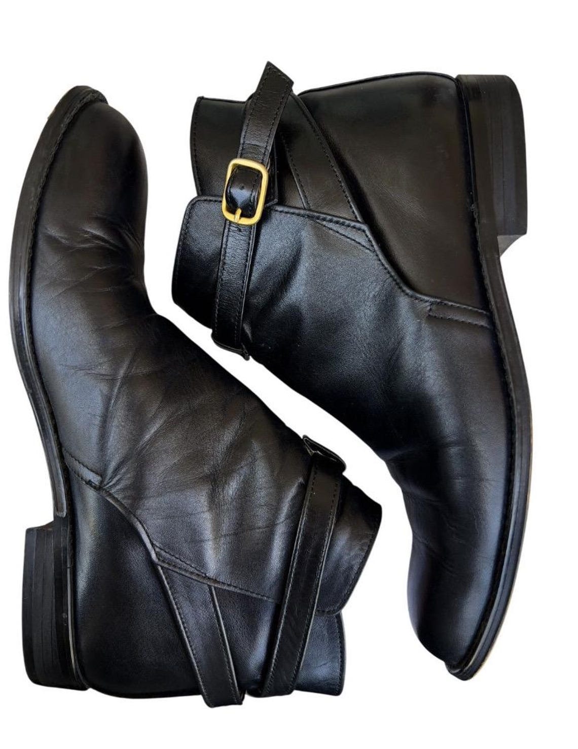 Size 7 Vintage Margarett Howell Mid Heel Angkle Black Leather Boots, foto 2 di 5