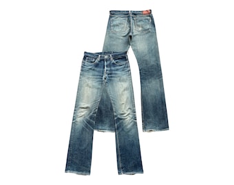 W33 ヴィンテージ 90年代 Studio DArtisan 日本製 ダメージ加工 セルビッジデニムジーンズ Studio D'artisan マッドウォッシュ セルビッジジーンズ フレアデニムジーンズ 33x35