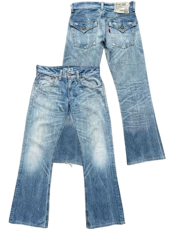 EDWIN 503 archive denim flare pants 00s’ Vintage Edwin 503 Blue Trip Japan Flare Denim Jeans Edwin Bootcut