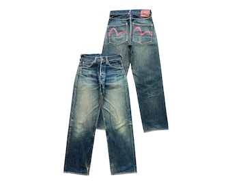 W28 Vintage 90s Evisu Japan Selvedge Denim Jeans No.2 Evisu Distressed Selvedge Denim Jeans Evisu Mudwash Jeans Evisu Faded Jeans 28x29