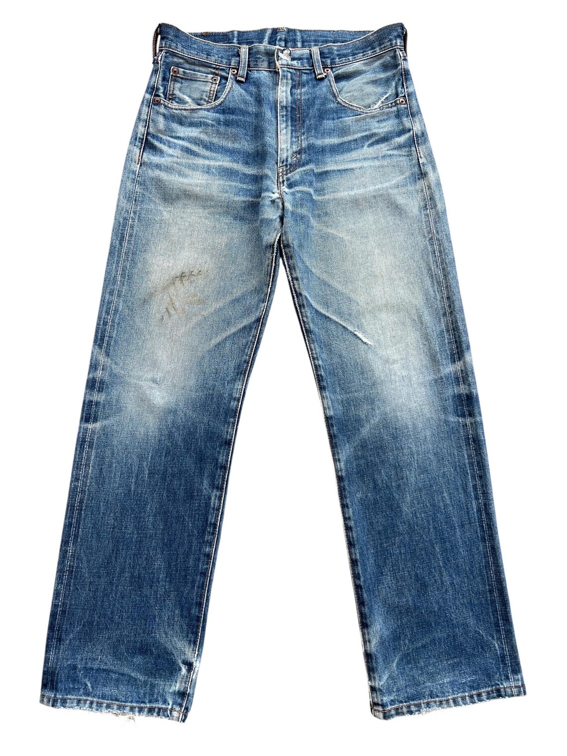 W32 Vintage 90s Levi's 502 Big E Selvedge Denim Jeans  Levis 503  Distressed Selvedge Jeans Levis Japan Ripped Jeans Wide Denim Jeans 32x30, foto 3 di 5