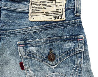 Vintage Edwin 503 Blue Trip Japan Flare Denim Jeans Edwin Bootcut