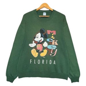 Vintage 90s Mickey Mouse Sweatshirt Vintage Mickey Mouse Crewneck Mickey Walt Disneyland Sweatshirt Mickey Disney Green Sweatshirt Size L