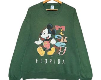 Sudadera vintage de Mickey Mouse de los años 90. Sudadera vintage de Mickey Mouse con cuello redondo. Sudadera de Mickey Walt Disneyland. Sudadera verde de Mickey Disney. Talla L.