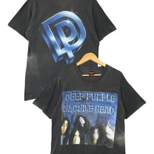 Vintage 90s Deep Purple Machine Head Tees Vintage Deep Purple Sunfaded Black Tees Vintage Single Stitch Band Tees Brockum Made In Usa Size L