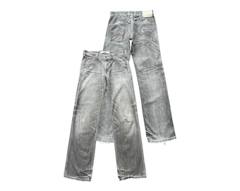 Vintage Edwin Japan Carpenter Jeans Denim Jeans, przetarte dżinsy Edwin Carpenter, wyblakłe dżinsy baggy Edwin, szare szerokie dżinsy Edwin 32x34