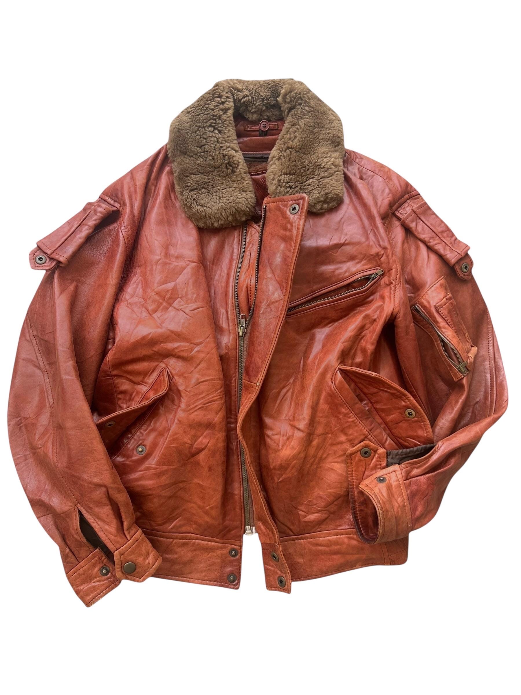 ジャケット・アウター 90-00s used leather bomber flight jacket Vintage 90s Flight Leather Jacket Full Zipper Real Leather