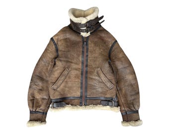 Vintage 80s Avirex B3 Sunfaded Brown Leather Jacket Distressed Brown Leather Jacket Aviator Leather Coat Vintage Shearling Leather Jacket