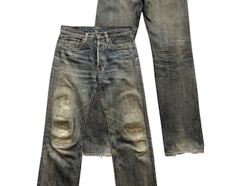 Vintage 90s Denime Orrizonti Japan Selvedge Denim Jeans Denime Distressed Selvedge Jeans Denime Mudwash Straight Black Denim Jeans 30x31