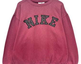 Sudadera Nike vintage de los años 90 Sudadera vintage desgastada Sudadera vintage de los años 90 con estampado de cuadros y estilo holgada y cuadrada en color rojo descolorido, talla M