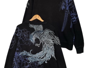 Vintage Sukajan Karakuri Tamashi Phoenix sudadera con capucha Vintage Sukajan sudadera con capucha Sukajan Dragon negro sudadera con capucha Sukajan bordado Phoenix sudadera con capucha grande