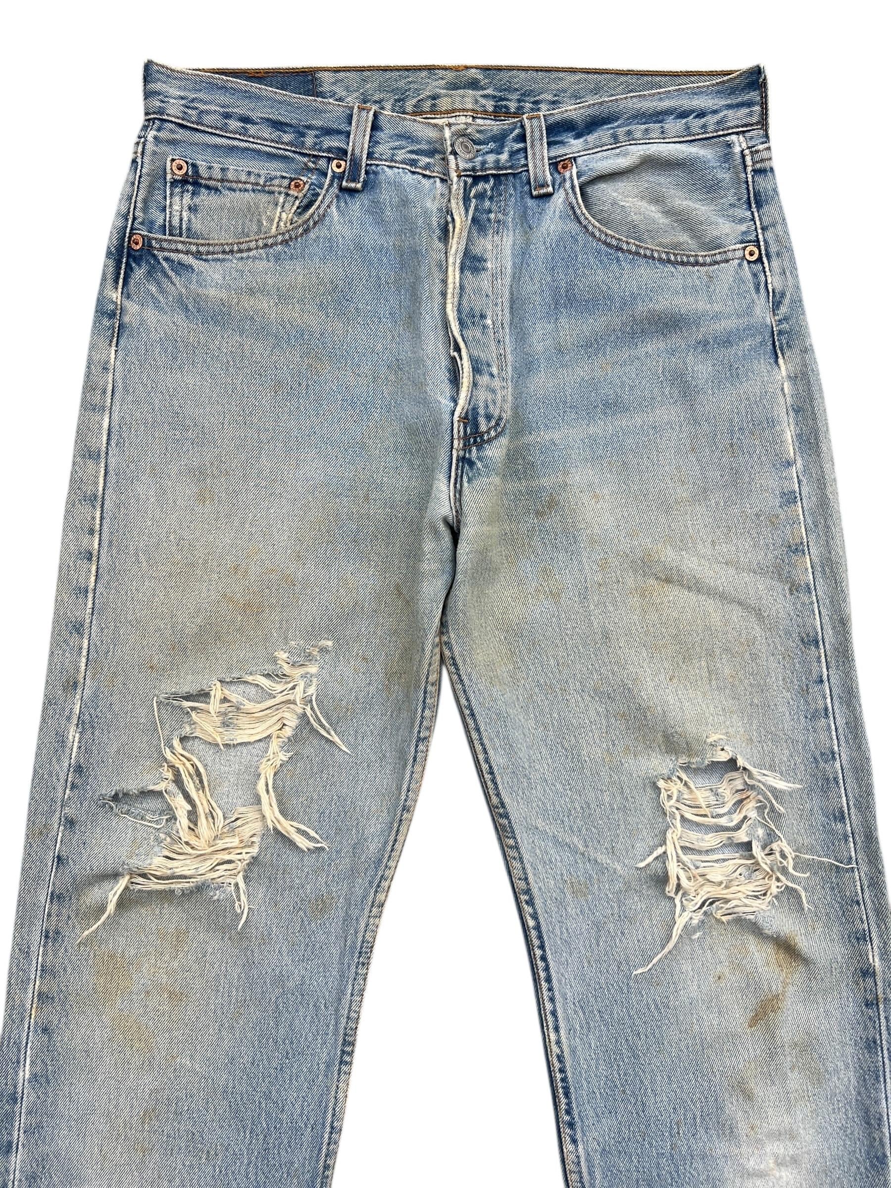 90s Levi's 501 denim damage USA 製 swag Vintage 90s Levi's 501 Distressed Denim Jeans Vintage Levis 501