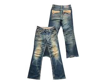 Vintage Edwin Exclusive XV Japan Flare Denim Jeans Edwin Distressed Jeans Edwin Mudwash Jeans Edwin Bootcut Denim Jeans 33x31