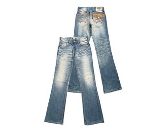 Vintage Edwin Exclusive XV Japan Flare Denim Jeans, przetarte dżinsy Edwin, dżinsy Edwin Mudwash, dżinsy Edwin Bootcut Denim Jeans 30x34