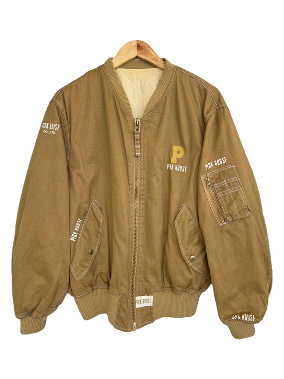 Vintage Pink House Spellout MA-1 Man Bomber Jacket USA Retro