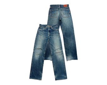 W30 Vintage Edwin 505X Japan Selvedge Denim Jeans Edwin Distressed Selvedge Jeans Edwin Mudwash Repaired Selvedge Wide Denim Jeans 30x33