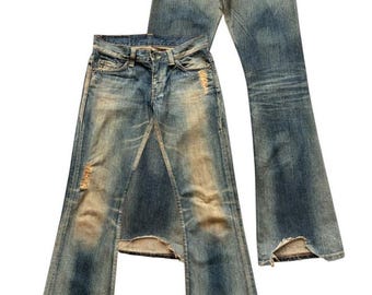 Zeldzame vintage Edwin Japan flare denim jeans Edwin Distressed flare jeans Edwin Mudwash flare jeans vintage Edwin bootcut denim jeans 30 x 34