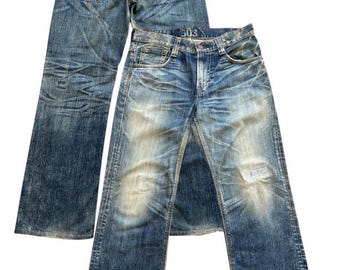 Vaqueros acampanados Edwin 503 Blue Trip Japan de la época. Vaqueros acampanados Edwin Bootcut. Vaqueros acampanados desgastados Edwin. Vaqueros acampanados lavados con barro, 35 x 31.