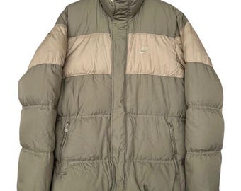 Vintage Nike Puffer Jacket Nike Small Swoosh Beige Briwn Puffer Jacket Nike Zipper Jacket Nike Reversible Jacket Size XL