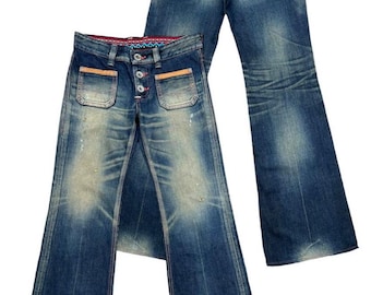 Vintage Edwin Bush Pants Blue Trip Japan Flare Denim Jeans Vintage Edwin Mudwash Bootcut Jeans Edwin Mudwash Jeans Edwin Jeans 34x33 W34