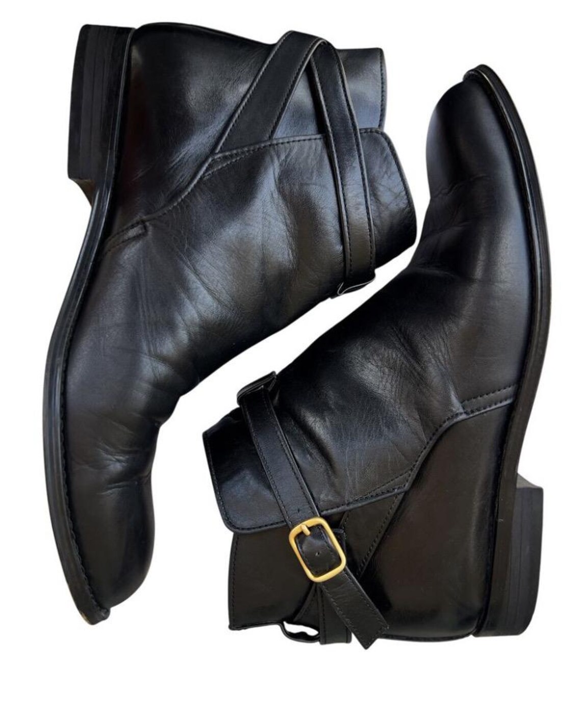 Size 7 Vintage Margarett Howell Mid Heel Angkle Black Leather Boots, foto 1 di 5