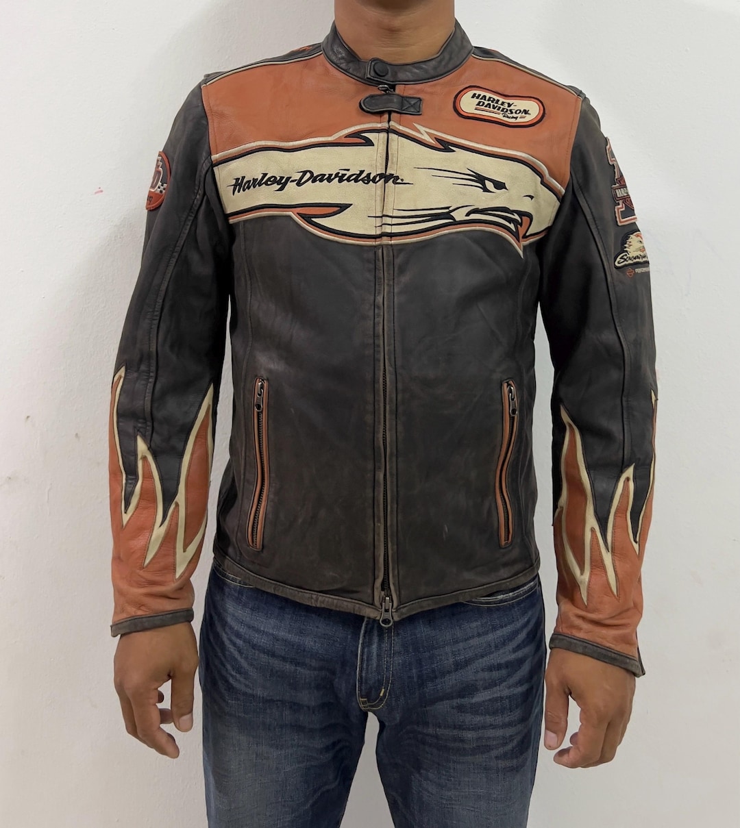 Vintage Harley Davidson Biker Leather Flame Racing Jacket - Etsy