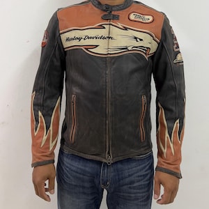 Harley Davidson Leather Flames Jacket - Etsy