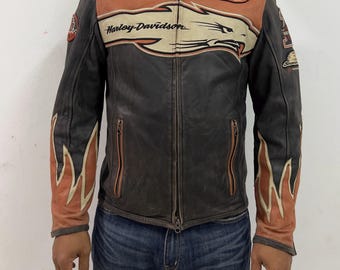 Vintage Harley Davidson Biker Leather Flame Racing Jacket - Etsy
