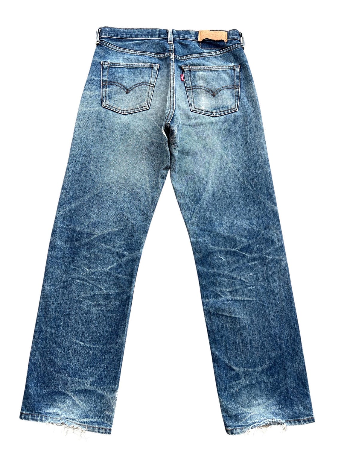 W32 Vintage 90s Levi's 502 Big E Selvedge Denim Jeans  Levis 503  Distressed Selvedge Jeans Levis Japan Ripped Jeans Wide Denim Jeans 32x30, foto 4 di 5