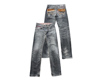 Vintage Edwin Exclusive XV Vintage Japan zwarte spijkerbroek Edwin Distressed jeans Edwin Patch Mudwash-jeans Edwin rechte spijkerbroek 33 x 34