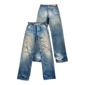 Vintage des années 90 Lee Rider Selvedge Denim Jeans Lee Rider Distressed Selvedge Jeans Lee Rider Selvedge Mudwash Straight Cut Denim Jeans 30 x 34