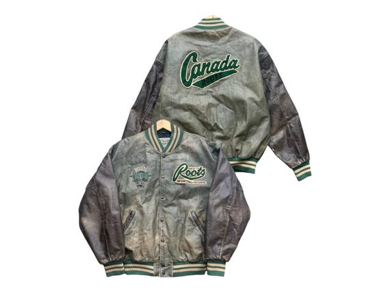 Vintage 80s Roots Canada Leather Varsity Jacket Vintage Roots