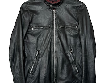 Vintage 90er Jahre Zarzous Japan Reißverschluss Schwarz Biker Racing Lederjacke Motorrad Schwarze Lederjacke Biker Schwarze Lederjacke