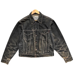 Vintage 90s Edwin Denim Jacket Vintage Edwin Distressed Denim Jacket  Edwin Type 2 Mudwash Black Denim Jacket Mens Sunfaded Denim Jacket M