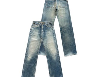 W32 Vintage Edwin 505X Japan Selvedge Denim Jeans Edwin Distressed Selvedge Jeans Vintage Edwin Repaired Selvedge Denim Jeans 32x35