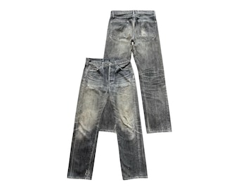 Vintage Tomorrow Land Selvedge Distressed Denim Jeans Vintage Redline Distressed Mudwash Jeans Japanese Straight Selvedge Denim Jeans 32x31