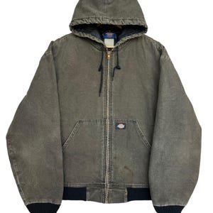 Vintage 90s Dickies Active Canvas Zip Up Workwear Distressed Detroid Jacket Dickies Sunfaded Jacket  Canvas Men&#39;s Hooded Baggy Jacket Size L