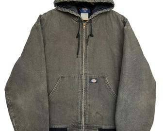 Vintage 90s Dickies Active Canvas Zip Up Workwear Distressed Detroid Jacket Dickies Sunfaded Jacket  Canvas Men's Hooded Baggy Jacket Size L