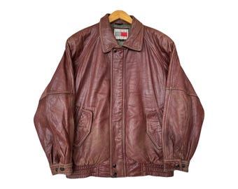 Vintage 1990s MGL World Leather Flight Jacket / Fall Outerwear