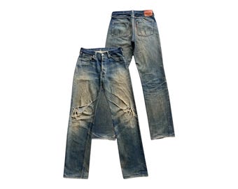 Vintage Sewing Chop Jeans Distressed Denim Japanese Brand Redline
