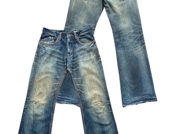 Vintage Edwin Exclusive XV Japan Flare Denim Jeans Edwin Distressed Jeans Edwin Mudwash Jeans Edwin Bootcut Denim Jeans 34x33.5