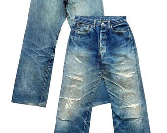 Vintage 90s Denime Orrizonti Japan Selvedge Baggy Denim Jeans Denime Distressed Selvedge Jeans Denime Mudwash Jeans Wide Denim Jeans 28x30