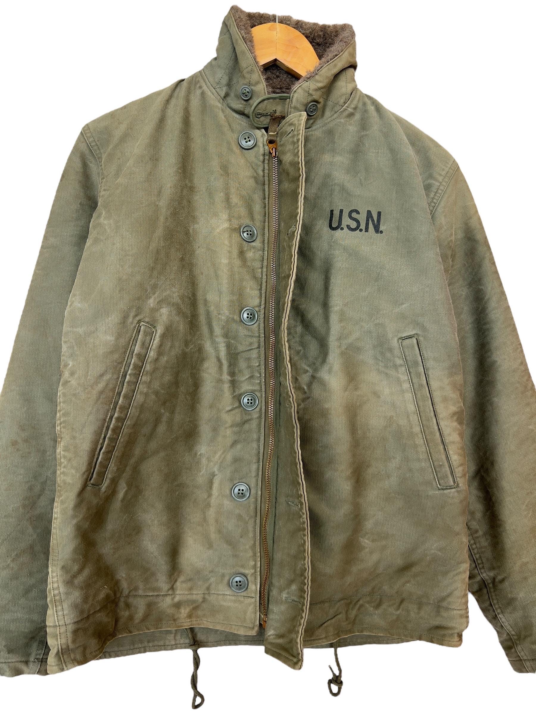 40s Jacket Vintage 40s US Navy N-1 Deck Green Jacket Vintage 40s USN Alpaca Wool ...