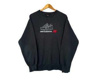 Sudadera negra vintage New Balance Sudadera vintage New Balance con bordado Spellout Sudadera New Balance Shoes Talla M