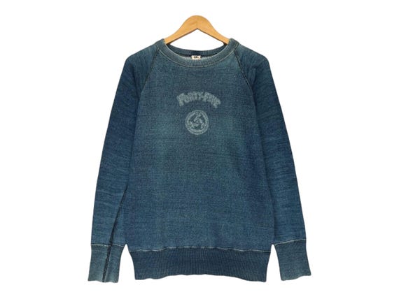 Vintage 90s 45RPM Japan Sweatshirt 45RPM Distressed Sweatshirt 45RPM Blue Sun Faded Sweatshirt 45RPM Jumper 45RPM Pullover Size S