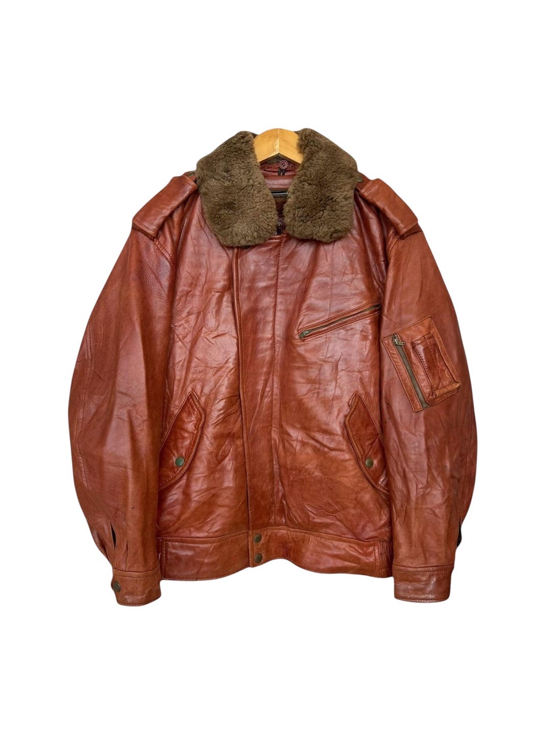 ジャケット・アウター 90-00s used leather bomber flight jacket Vintage 90s Robo Brown Leather Jacket Distressed Leather Jacket