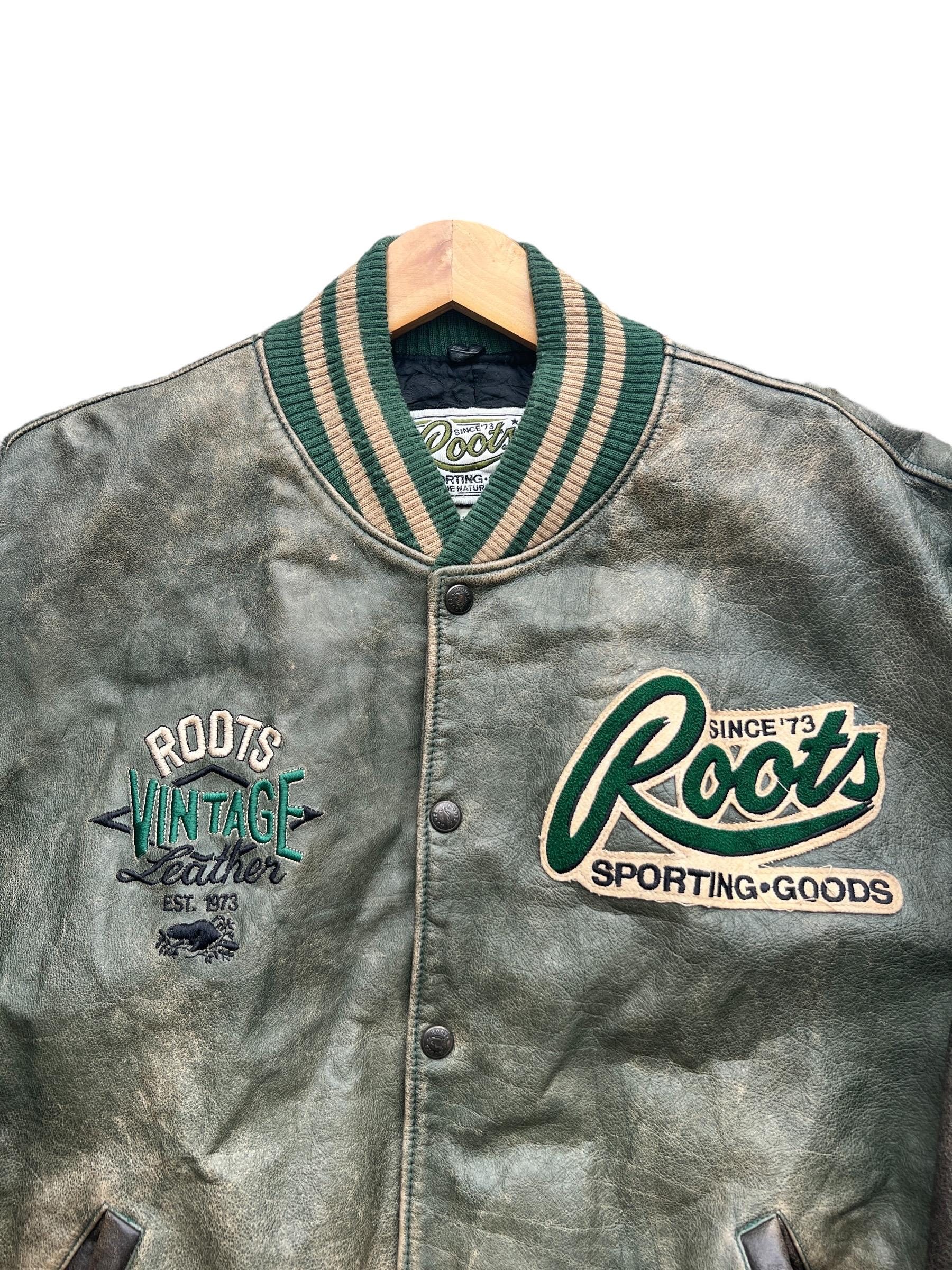 Vintage 80s Roots Canada Leather Varsity Jacket Vintage Roots