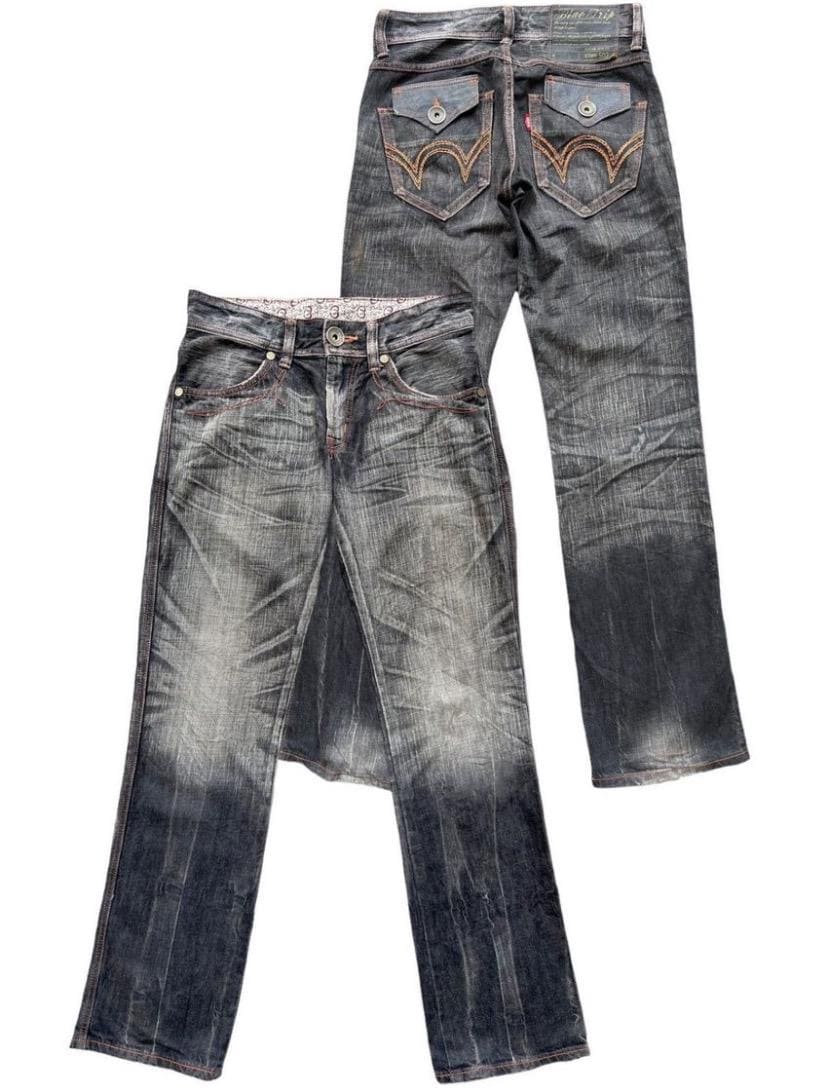 パンツ 2000s edwin 503 grunge denim pants y2k Vintage Y2K Edwin 503 Classic Distressed Flare Bell | Depop