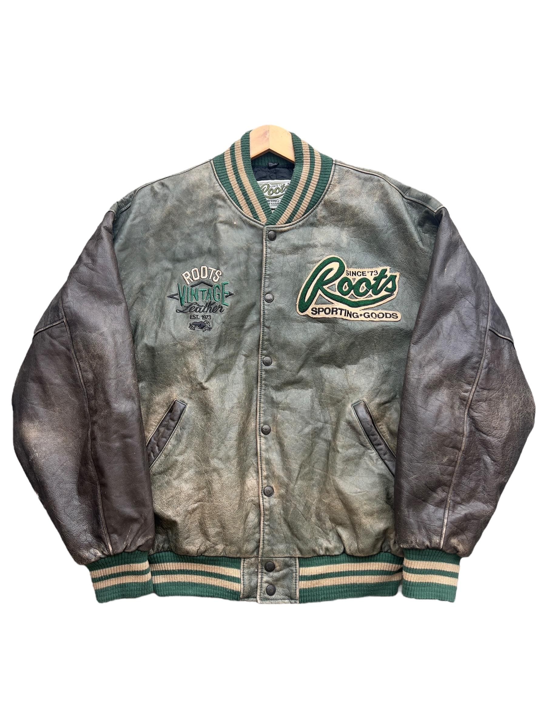 Vintage 80s Roots Canada Leather Varsity Jacket Vintage Roots